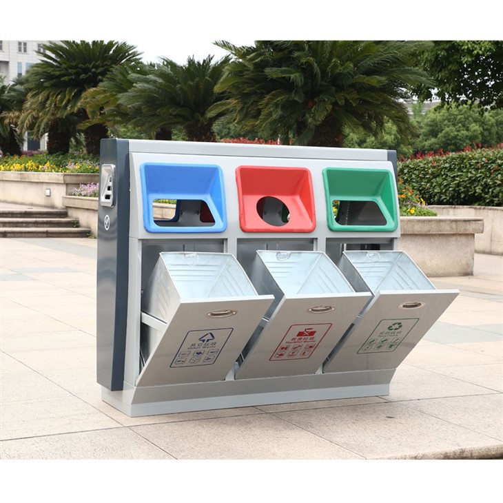 Outdoor 3 compartment recycle bin